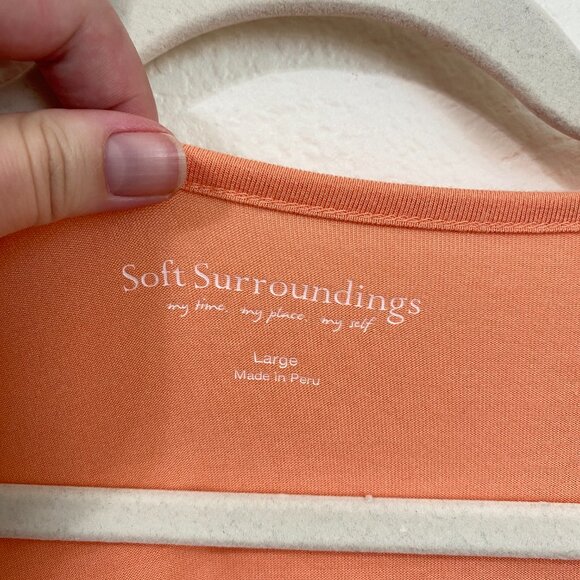 Soft Surroundings Freya Henley Tunic Top Peach Coral Pocket Front Boho Modal - Picture 5 of 7